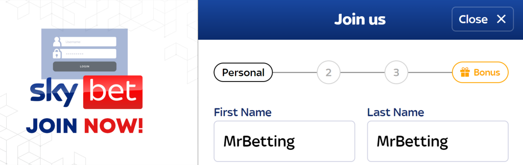 create your Sky Bet login account